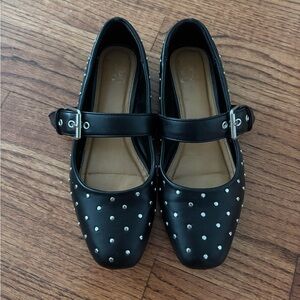 Dolce Vita Mellie Black Studded Buckle Ballet Flats